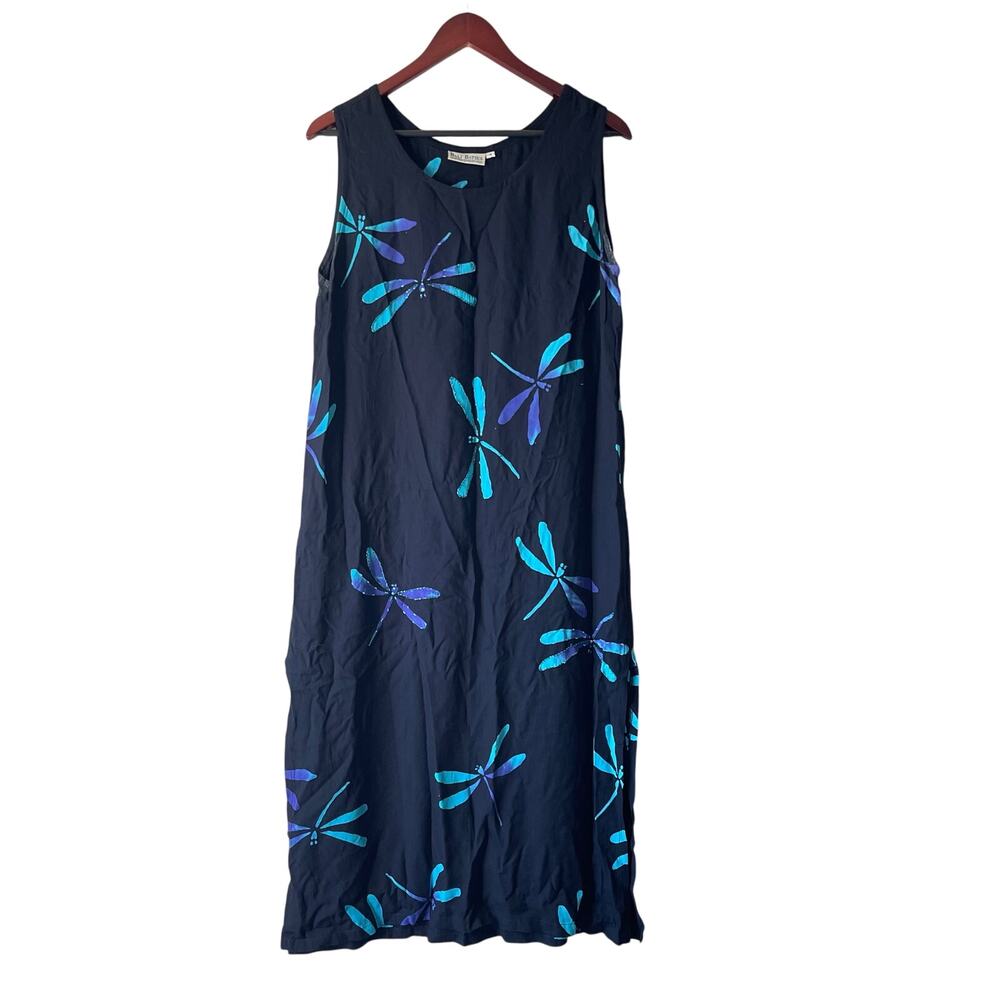 Vintage Bali batiks hand painted‎ dragon fly midi dress size medium